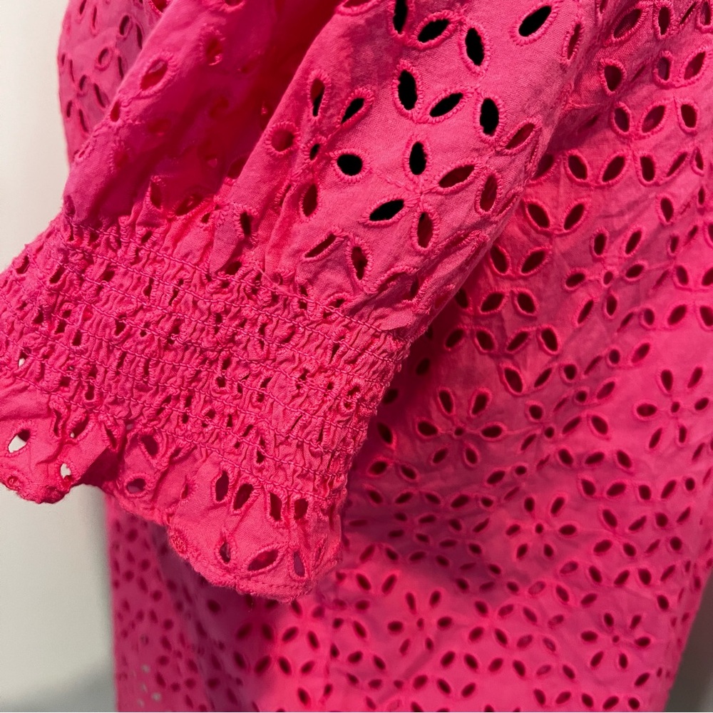 J. Crew Eyelet Top Ruffle Mock Neck Short Sleeve Blouse - Picture 6 of 8